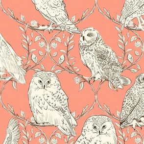 Owl Branches and Vines woodland owls_Salmon Pink_Large