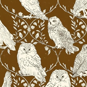 Branches and Vines woodland owls_Russet Brown_Large