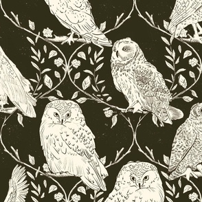 Branches and Vines woodland owls_Burnt Umber_Large