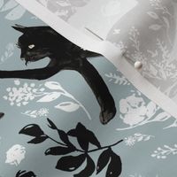 Black Cat / Kitten / Floral / Bird / Blue / Watercolor Flowers