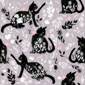 Black cats / kittens / watercolor / pet / purple