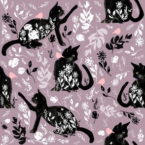 black cat purple / floral pet