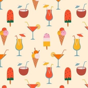 Summer drinks, cocktails, ice cream