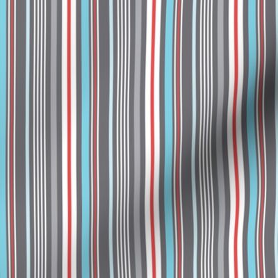 Kitchen Stripe - Grey Red Blue