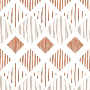 abstract boho casual fringe - terracotta lozenge on white - boho southwestern wallpaper