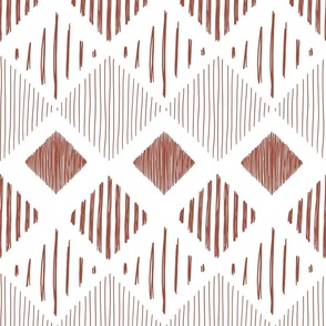 abstract boho casual fringe - dark terracotta lozenge on white - boho southwestern wallpaper