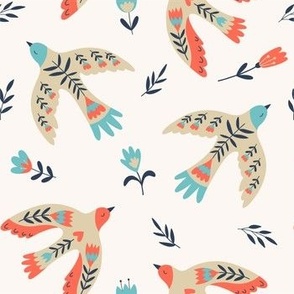 Floral doves in folk style