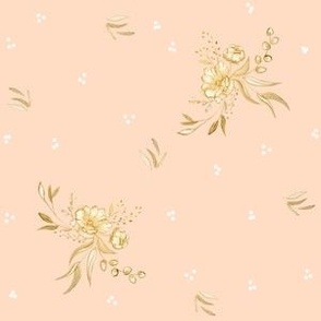 Golden flowers on peach / dots 
