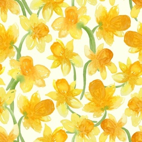 Large - Watercolour Golden Yellow Spring Daffodil Delight - Ivory