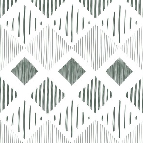 abstract boho casual fringe - green lozenge on white - boho southwestern wallpaper