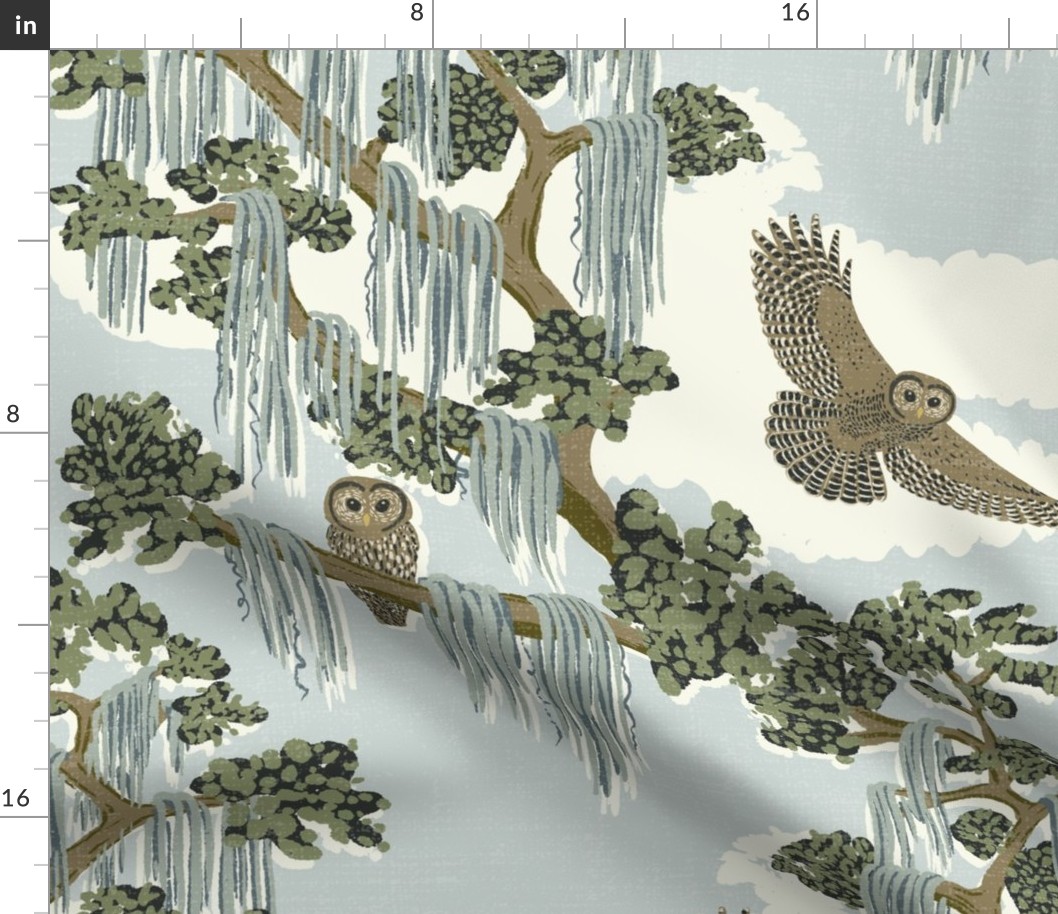 Birds of Prey - Owl, Moss and Tree