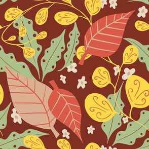 Autumn Bliss Whimsical Leaves (Brick Red)