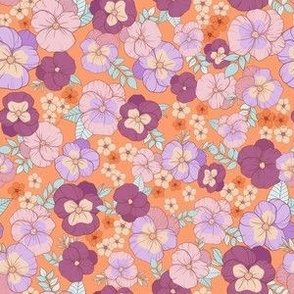 Boho Pansy Pattern on Orange Small 6"x6"