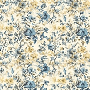 Delicate Beauty: Vintage Floral Wallpaper in Blue and Gold (118)