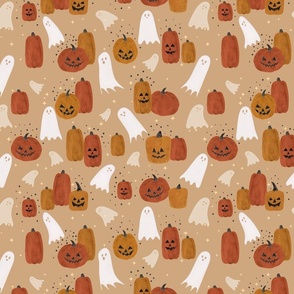 Witches brew - Ghosts and Jack o Lanterns Medium - Halloween pumpkins in orange