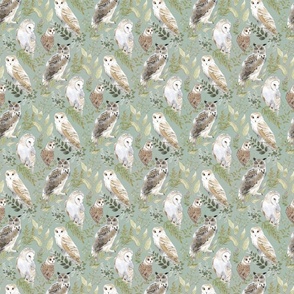 Owl Forest- on light gray with weathered teal and white linen textures (small scale)