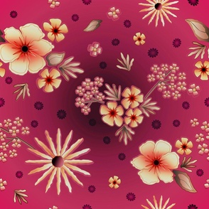 24" LARGE Vintage Cranberry ombre floral
