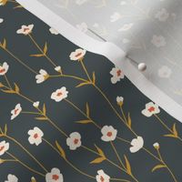 Delicate Wildflowers Floral Wallpaper and Fabric Design | Cream, Scarlet, and Dark Teal | 3 x 6 inch repeat | Modern Victorian Farmhouse