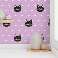 cute halloween black cats with hearts on lilac lavender violet