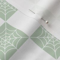 2 inch cute pastel halloween spiderweb checkerboard in light mint sage green and off white checkers
