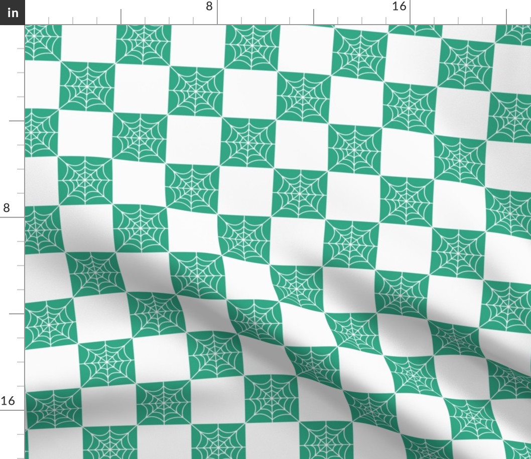 2 inch cute halloween spiderweb checkerboard in emerald green and off white checkers