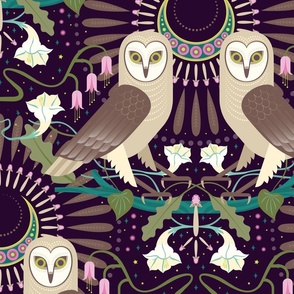 nouveau barn owls wallpaper_dark purple