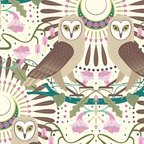 nouveau barn owls wallpaper_ivory