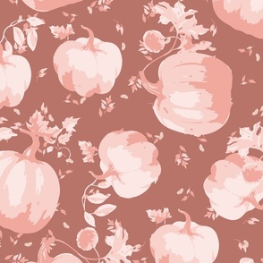 Mystical Red Gourd Garden | Romantic Halloween  Pastel pink pumpkins on a wine red background. Dreamy and sophisticated