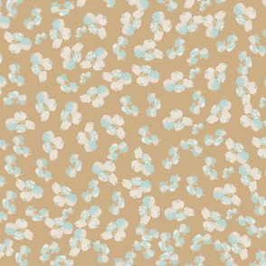 Teal Bloom | Delicate teal flowers blossoms on light brown
