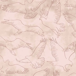Hand-Sketched Serene Hawks Flying in a Tranquil Sky with Subtle Texture in Blush Pink_Large