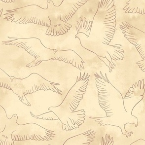 Hand-Sketched Serene Hawks Flying in a Tranquil Neutral Sky with Subtle Texture in Vanilla_Large