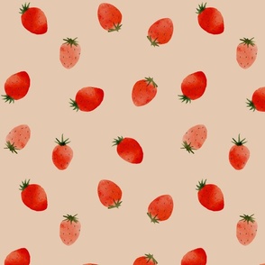 Summer fruit - watercolor strawberries peach M