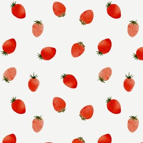 Summer fruit - watercolor strawberries white M