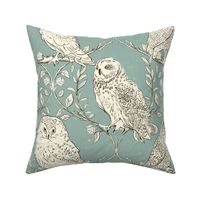 Branches and Vines woodland owls_Serenity Blue_Large