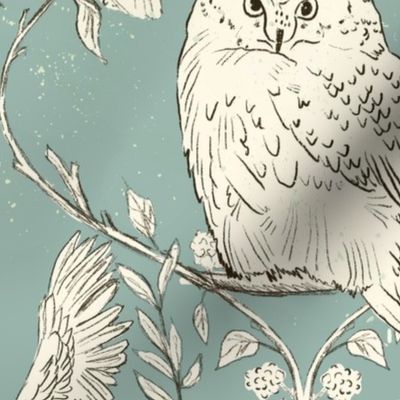 Branches and Vines woodland owls_Serenity Blue_Large