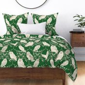 Branches and Vines woodland owls_Dark Emerald Green_Large