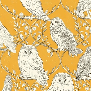 Branches and Vines woodland owls_Jonquil Yellow_Large