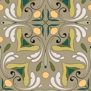 Abstract Floral Tile in Sage with White, Light Peach and Green Earth Tones  // Large Scale