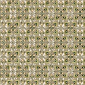 Abstract Floral Tile in Sage with White, Light Peach and Green Earth Tones  // Small