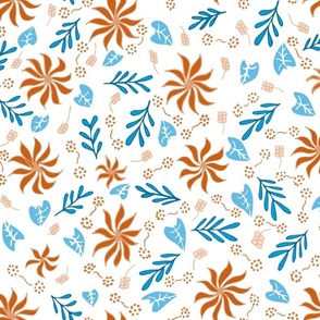 House Flowers in Burnt Orange and Blue - clear