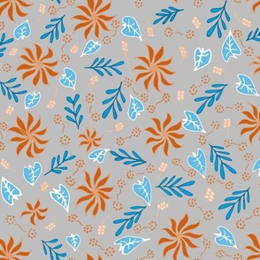 House Flowers in Burnt Orange and Blue - small