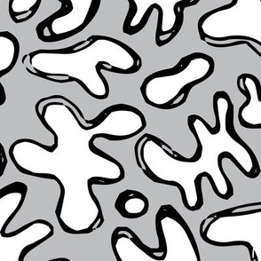 Amoeba Blob Doodles Monochrome - grey white black