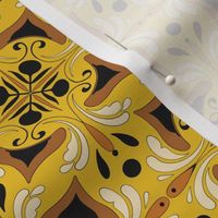 Abstract Floral Tile in Marigold Yellow Ochre Ivory and Black // Medium