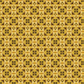 Abstract Floral Tile in Marigold Yellow Ochre Ivory and Black // Small