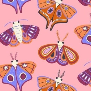 Medium Magical Moths on Pink for Autumn and Halloween