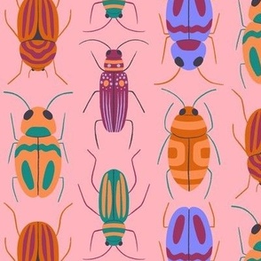 Medium Magical Beetles on Pink for Autumn and Halloween