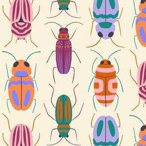 Medium Magical Beetles on Cream White  for Autumn and Halloween