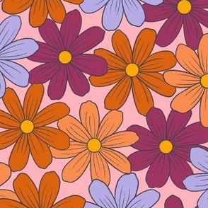 Medium Autumn Daisies on Pink for Halloween