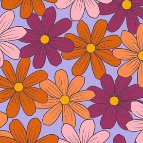 Medium Autumn Daisies on Periwinkle Blue for Halloween