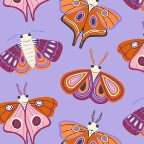 Medium Magical Moths on Periwinkle Blue for Autumn and Halloween